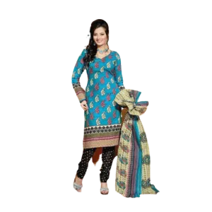 Cyan and Black printed cotton salwar kameez dress material
