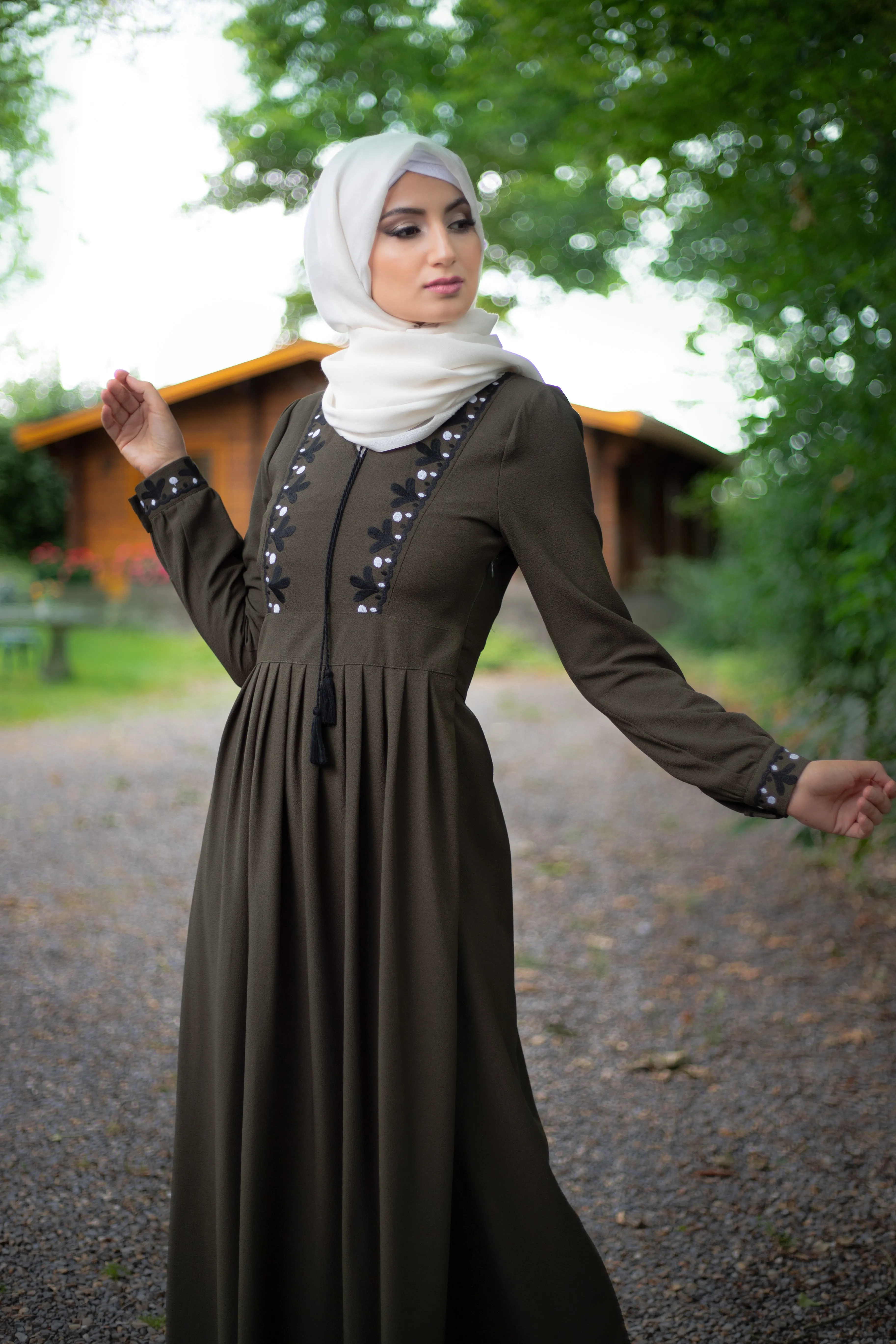 Dark Green Embroidery Dress