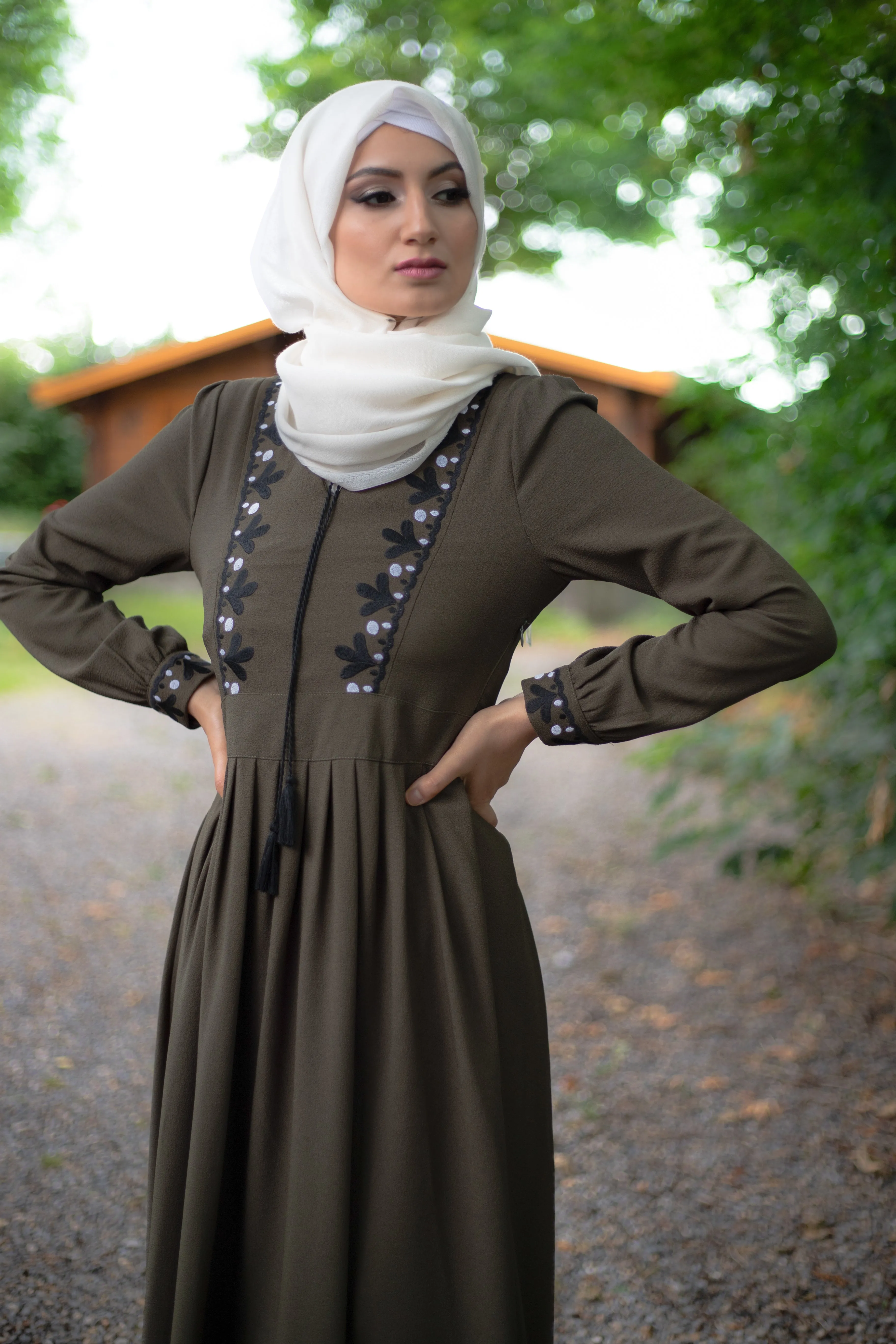 Dark Green Embroidery Dress