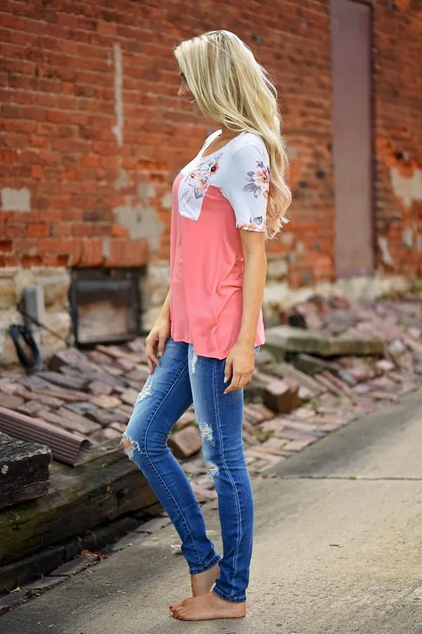 Daydreamer Coral Floral Top