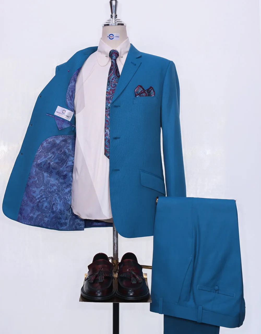 Deep Sky Blue Birdseye Suit