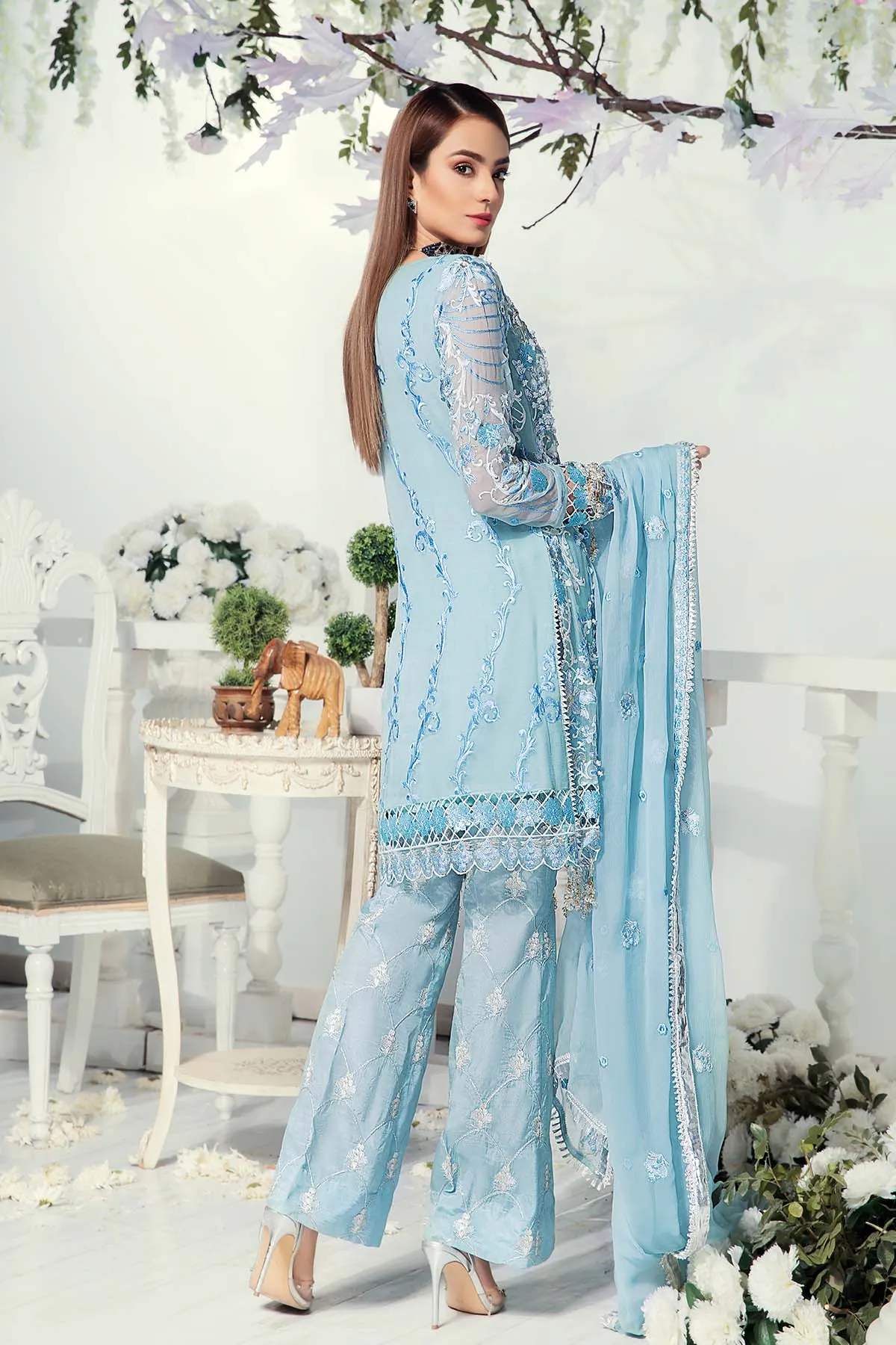 Designer Chiffon Suit in Light Blue Color  #J6115