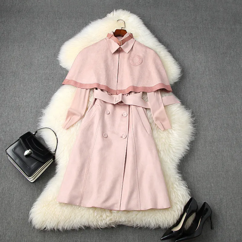 Double Breasted Cape Cloak Net Yarn Tops Vest Midi Dress Three-piece Set