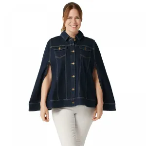 Du Jour Women's Button Front Denim Cape With Pockets