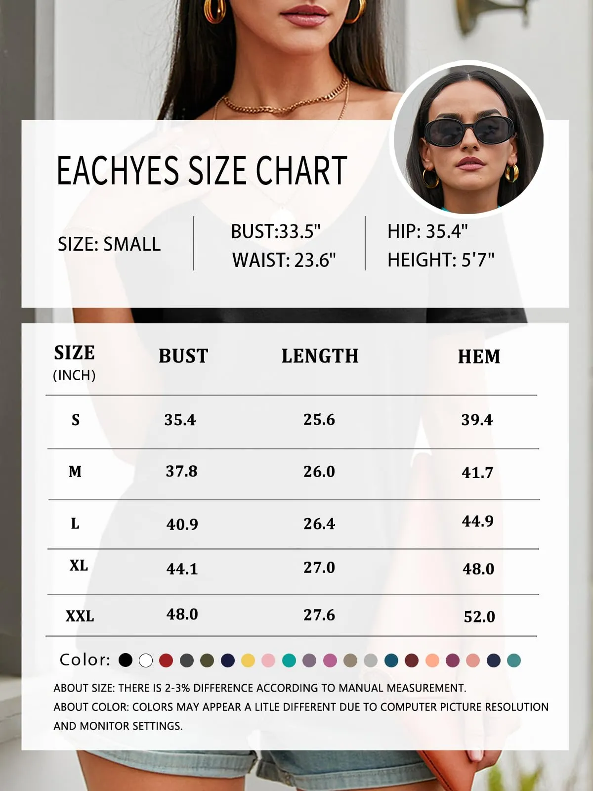 Eachyes Womens Deep V Neck T Shirts Casual Short Sleeve Loose Fit Basic Fashion Tee Tops White