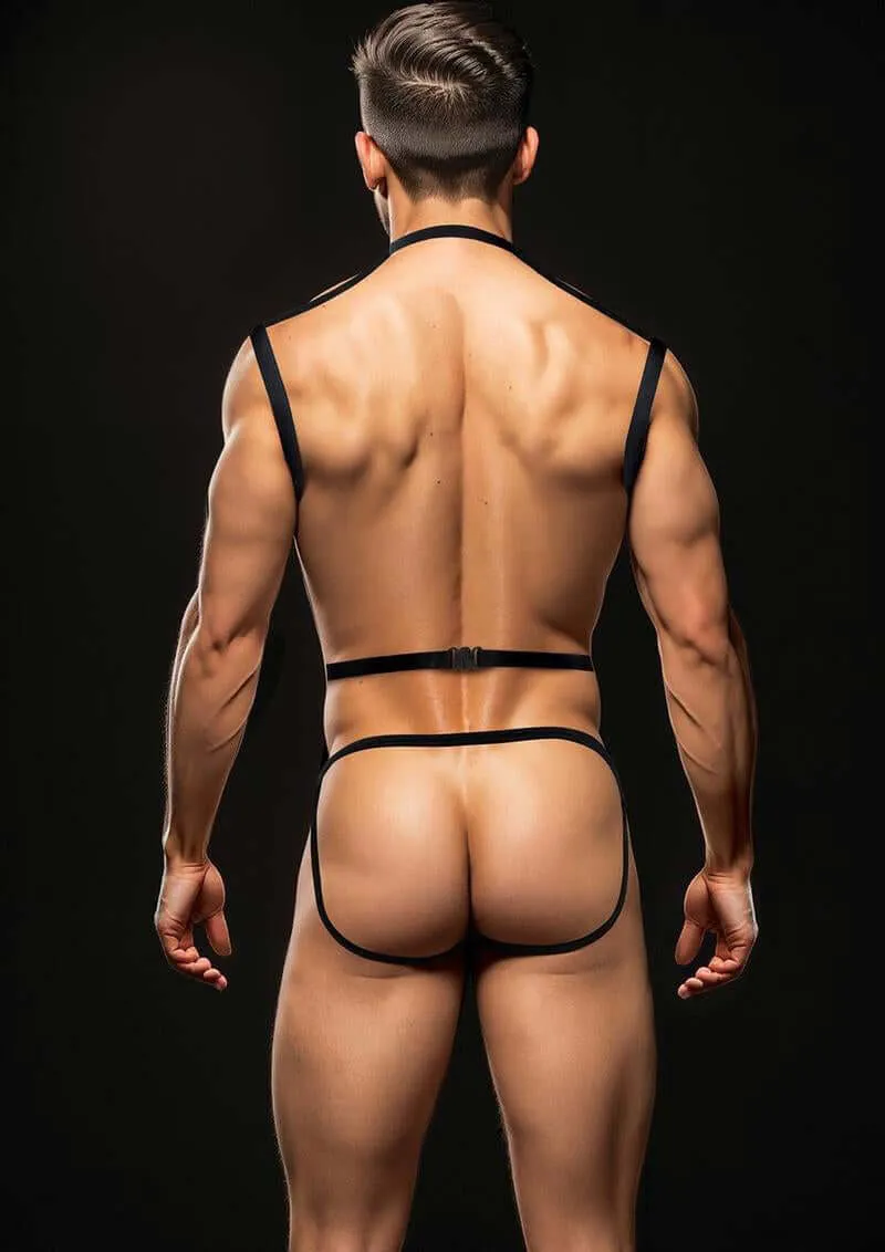 Envy 3 Pc Wet Look Chest Harness - Medium/large -  Black