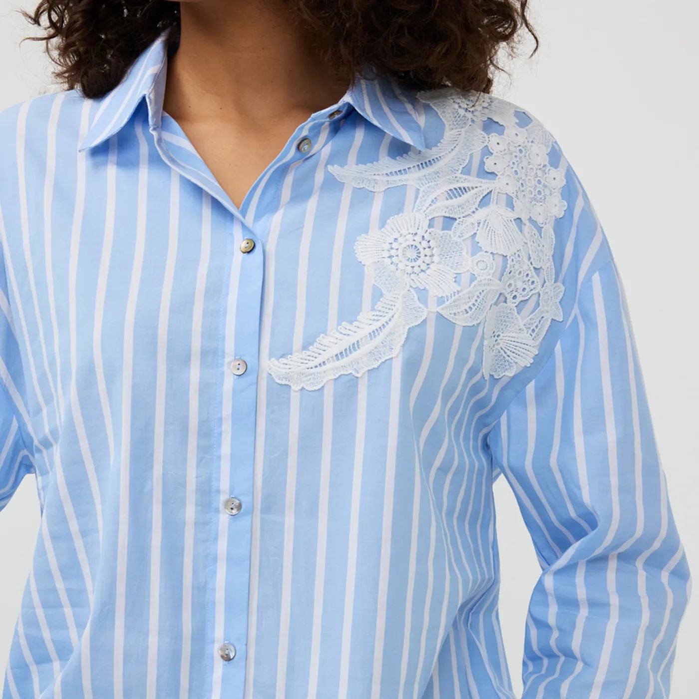 Esqualo Striped Shirt With Lace Patch Detail