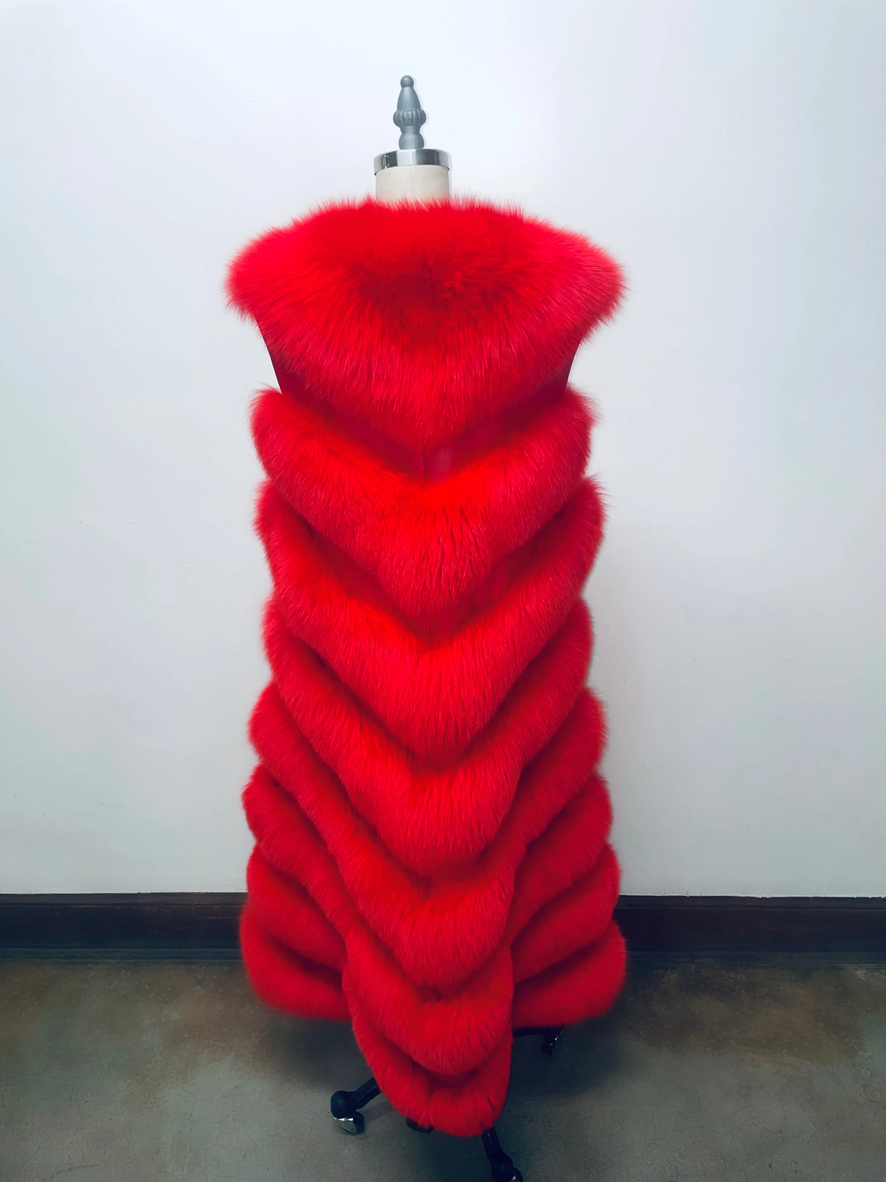 Fallon Aurielle Long Fox Fur Vest (Red)