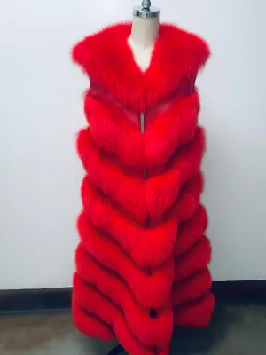 Fallon Aurielle Long Fox Fur Vest (Red)