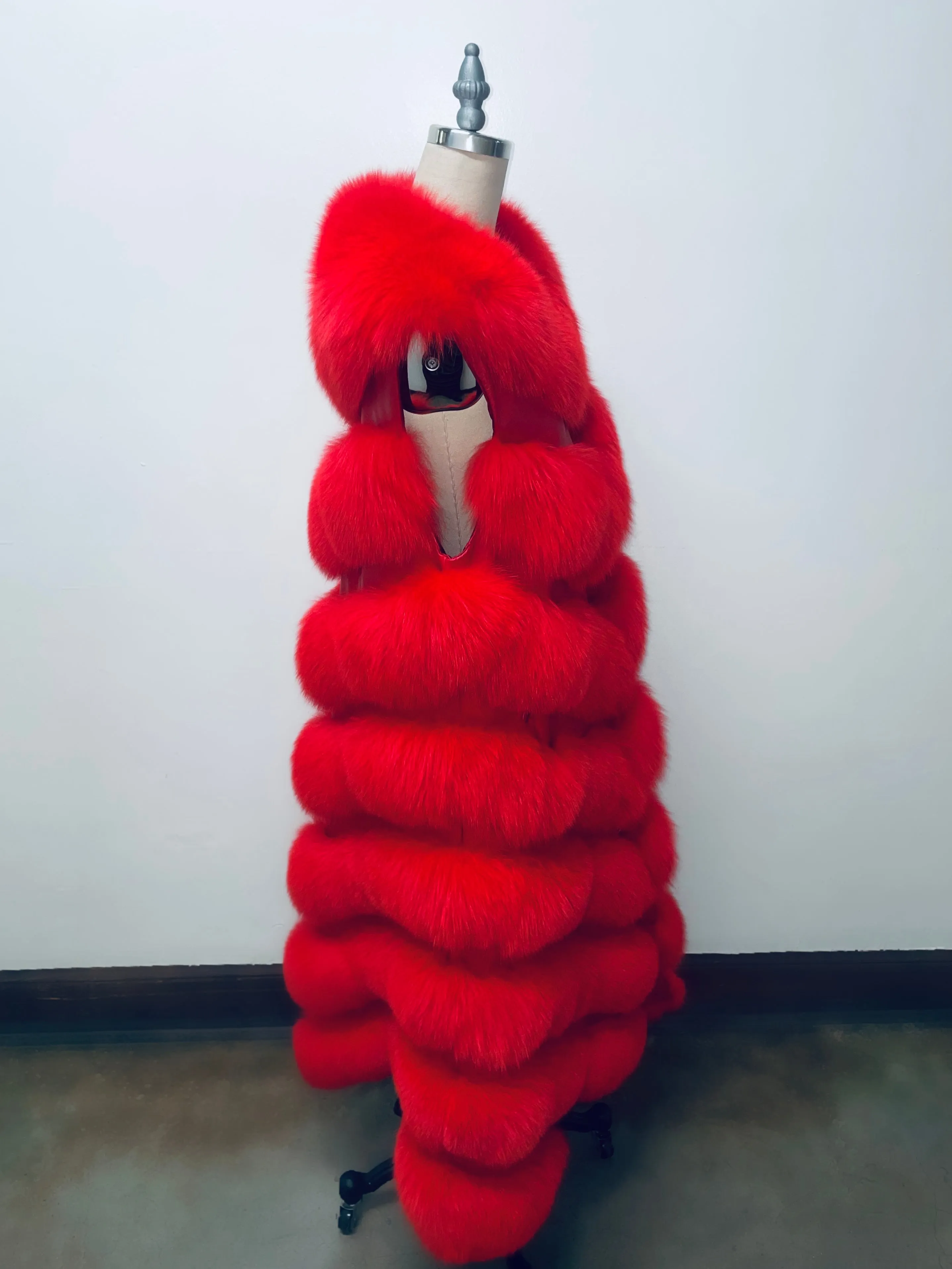 Fallon Aurielle Long Fox Fur Vest (Red)