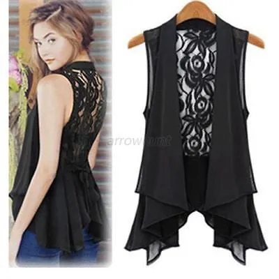 Fashion Ladies Casual Lace Shirts Chiffon Vest Tops 2Colors