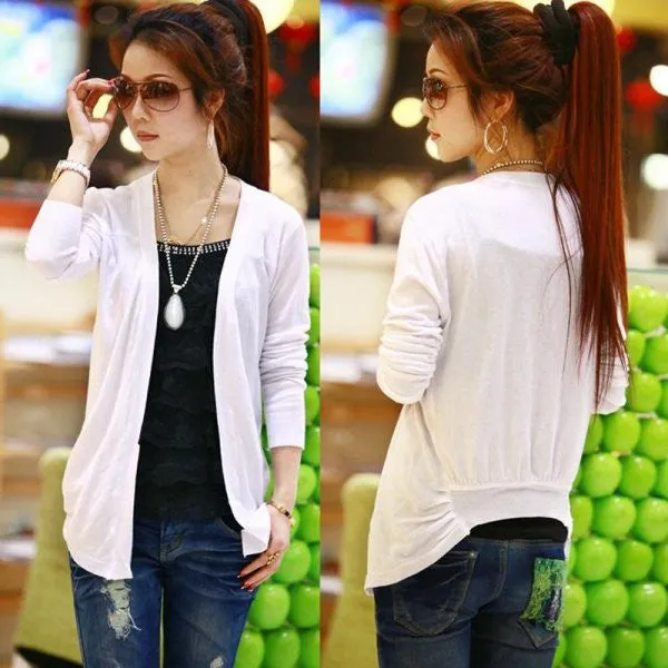 Fashion Women Crochet Knit Long Sleeve Collarless Coat Knitwear Sweater Cardigan Cape
