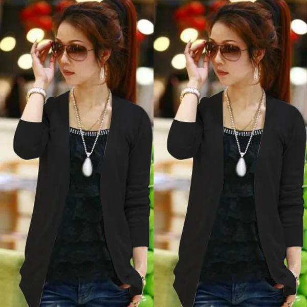 Fashion Women Crochet Knit Long Sleeve Collarless Coat Knitwear Sweater Cardigan Cape