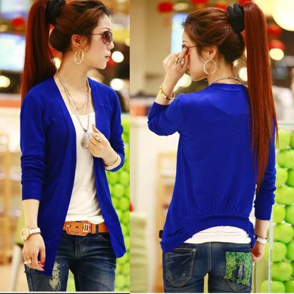 Fashion Women Crochet Knit Long Sleeve Collarless Coat Knitwear Sweater Cardigan Cape