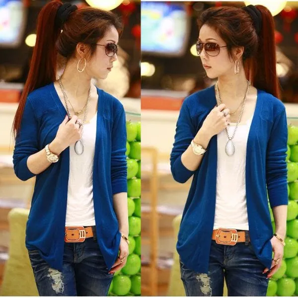 Fashion Women Crochet Knit Long Sleeve Collarless Coat Knitwear Sweater Cardigan Cape