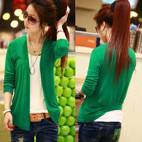Fashion Women Crochet Knit Long Sleeve Collarless Coat Knitwear Sweater Cardigan Cape