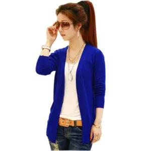 Fashion Women Crochet Knit Long Sleeve Collarless Coat Knitwear Sweater Cardigan Cape
