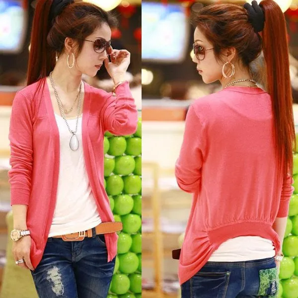Fashion Women Crochet Knit Long Sleeve Collarless Coat Knitwear Sweater Cardigan Cape