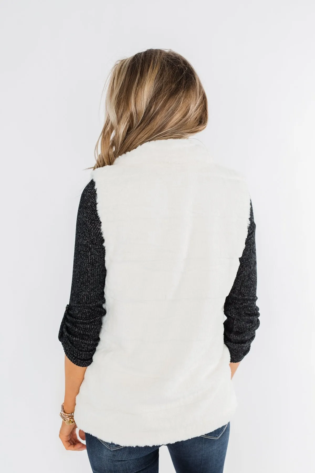 Faux Fur Zip Up Vest- Ivory