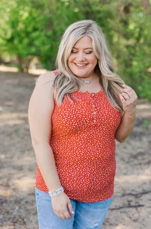 Feelin' Like A Firecracker Floral Henley Tank Top- Red