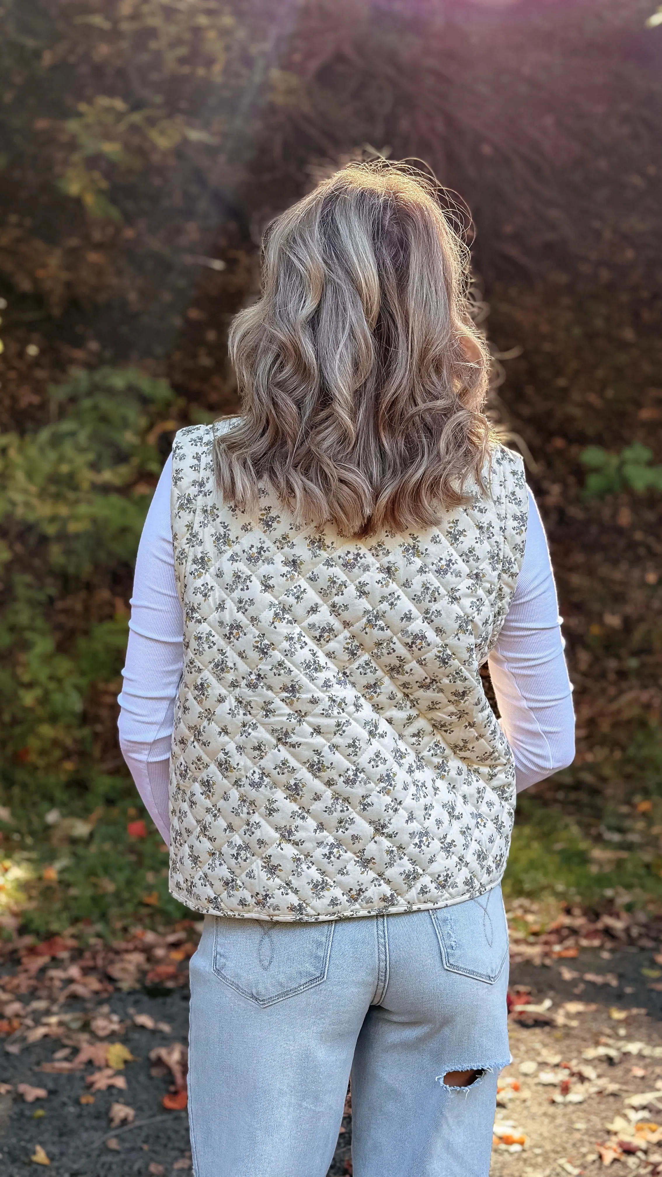 Fern Cream Floral Quilted Vest