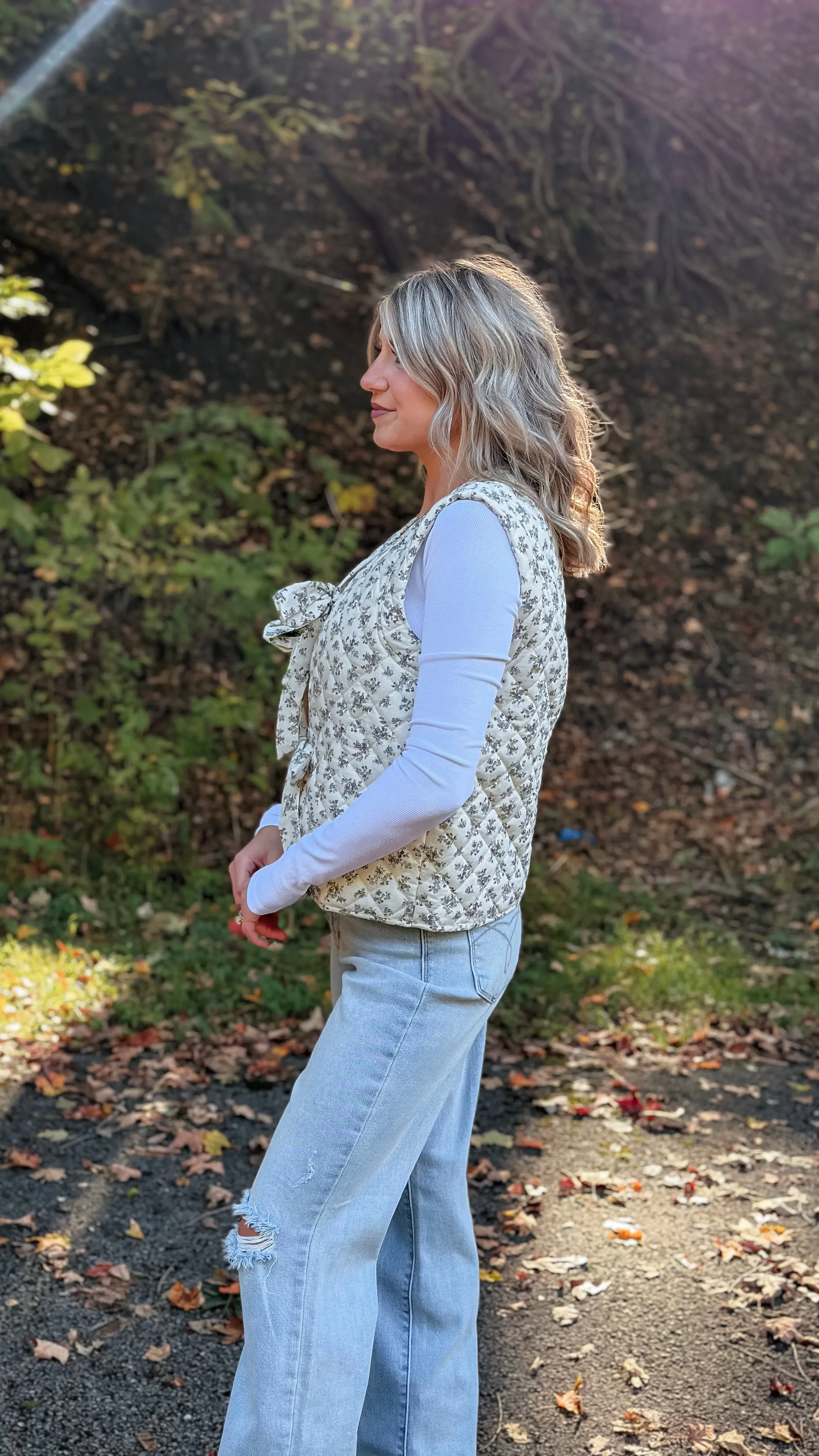 Fern Cream Floral Quilted Vest