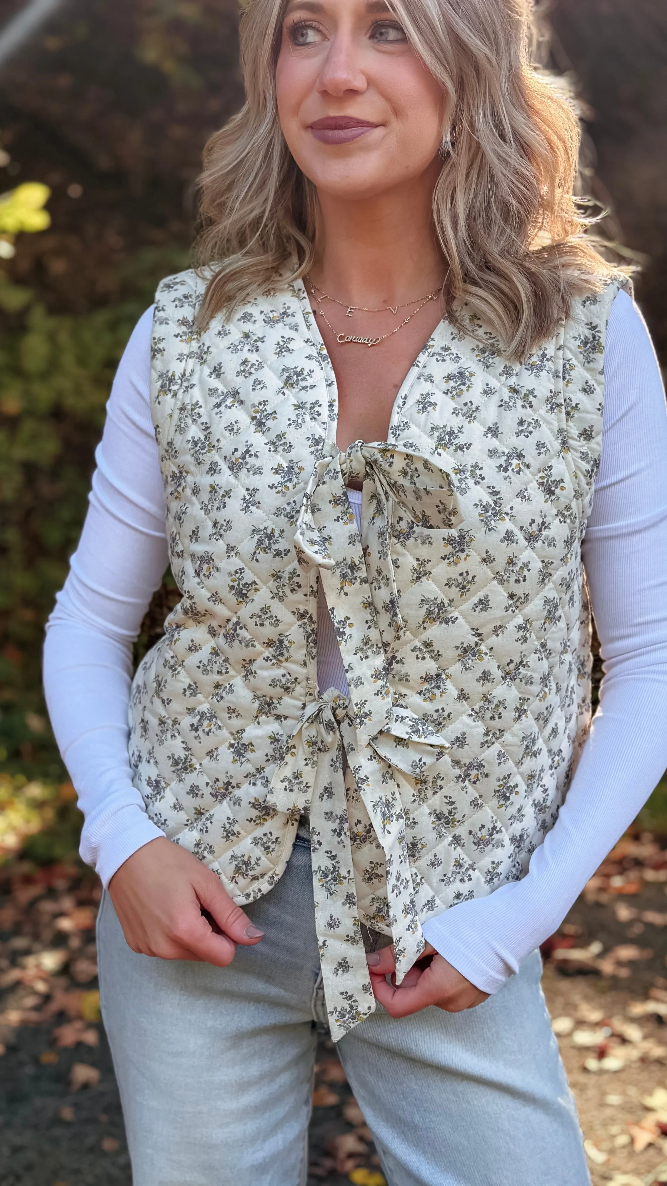 Fern Cream Floral Quilted Vest