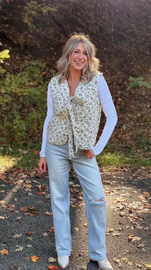 Fern Cream Floral Quilted Vest