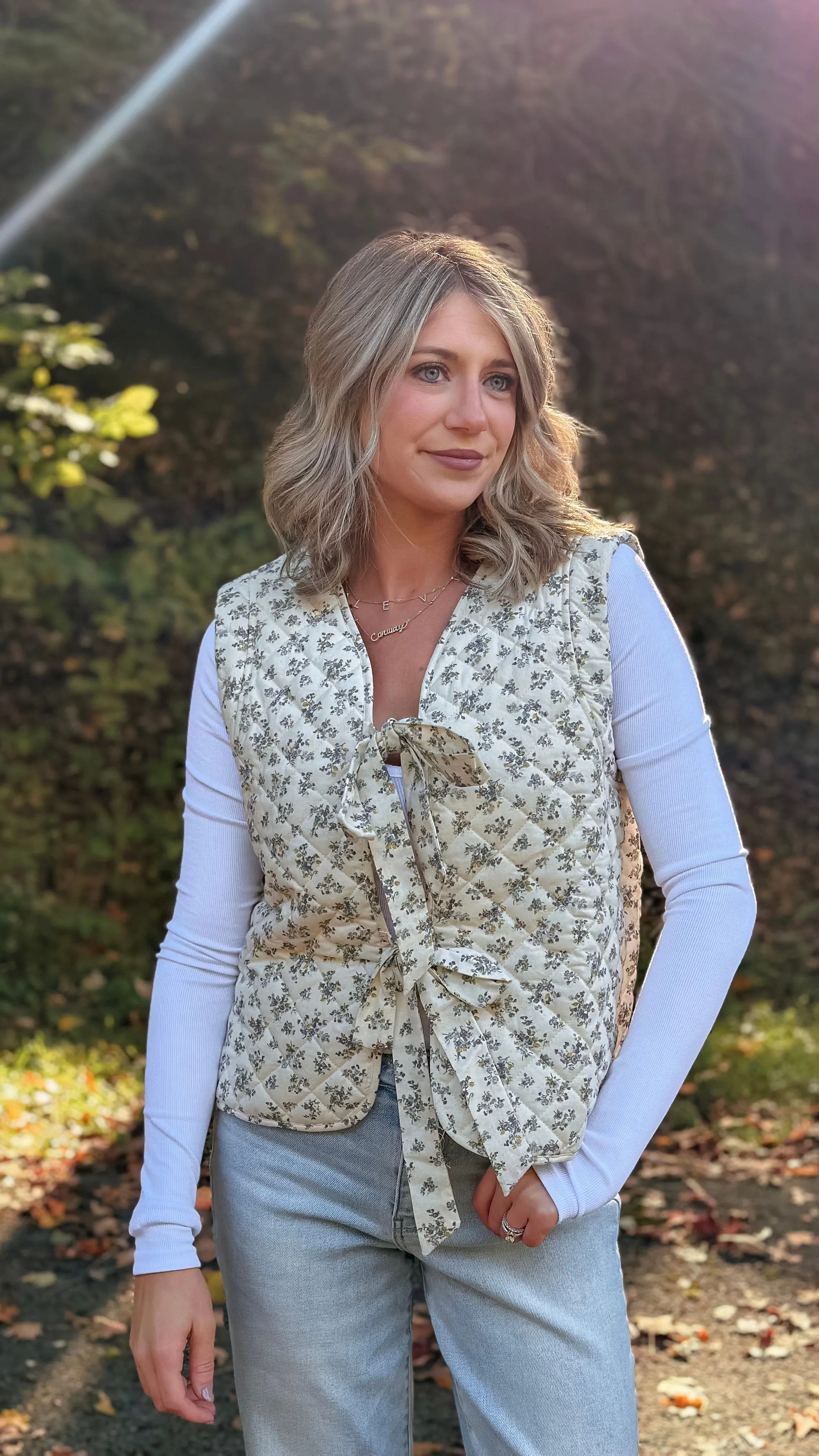 Fern Cream Floral Quilted Vest