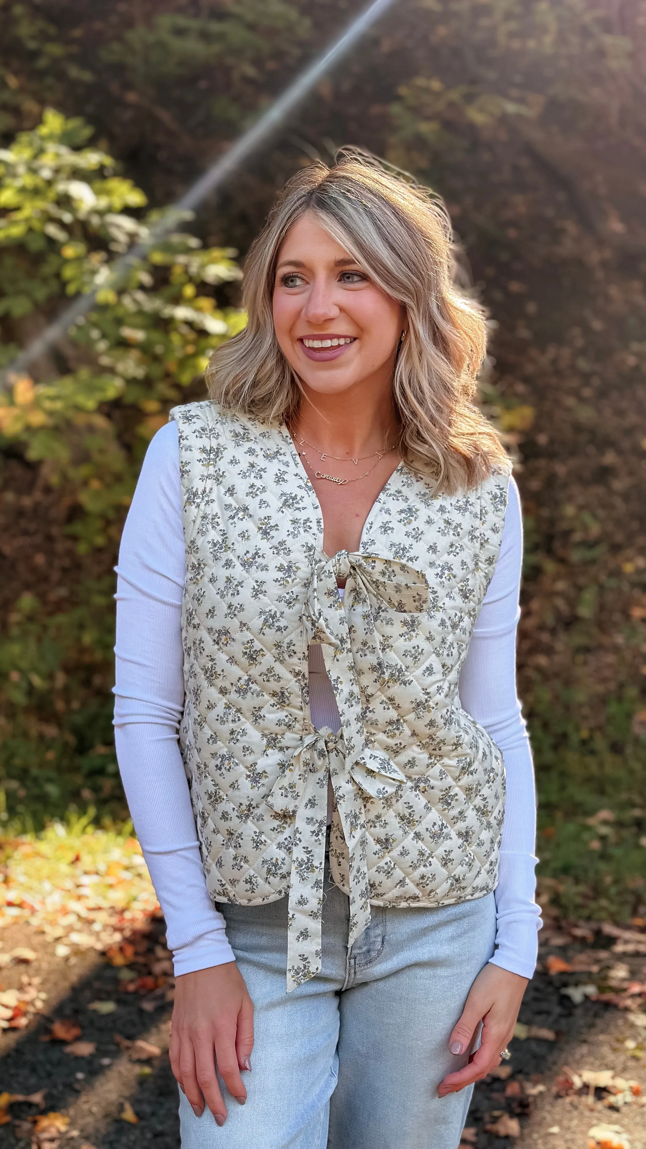 Fern Cream Floral Quilted Vest