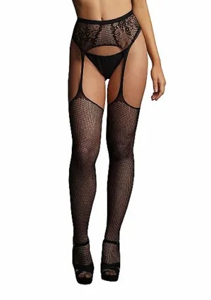 Fishnet And Lace Garterbelt Stockings - One Size