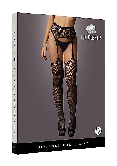 Fishnet And Lace Garterbelt Stockings - One Size
