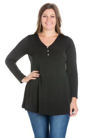 Flared Long Sleeve Plus Size Henley Tunic Top
