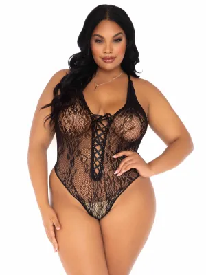 Floral Lace Thong Teddy Curvy Size