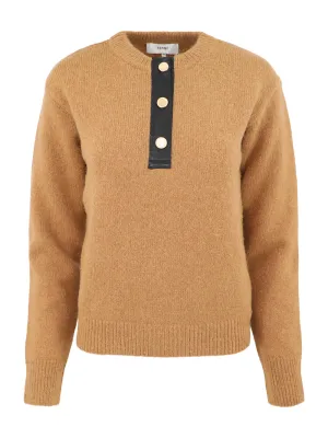Frame Leather Placket Henley in Camel