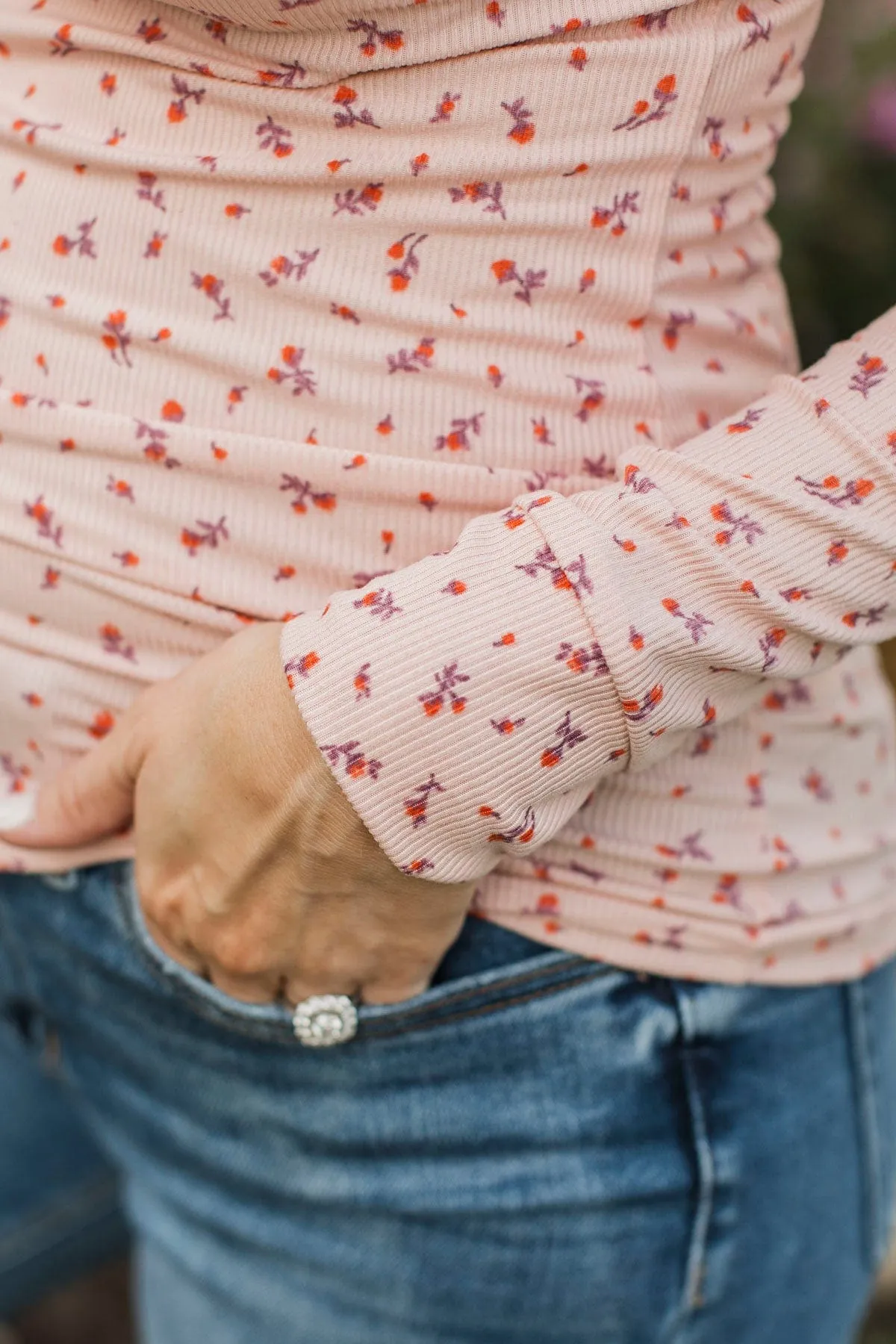 Fresh Fashion Floral Henley Top- Blush