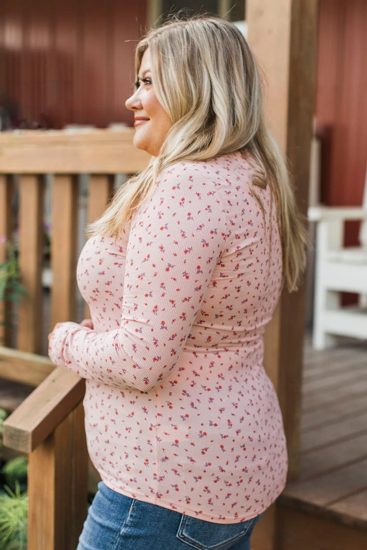 Fresh Fashion Floral Henley Top- Blush