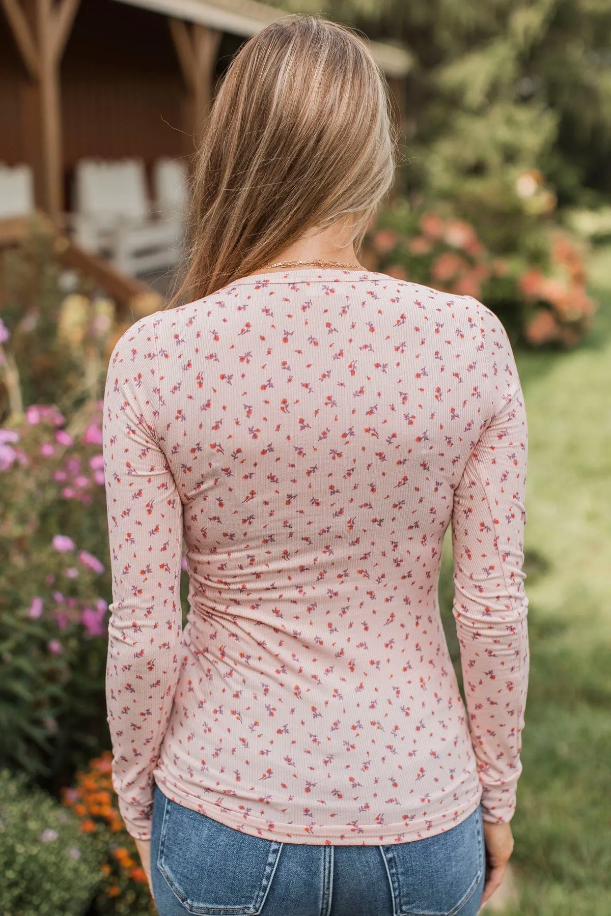 Fresh Fashion Floral Henley Top- Blush