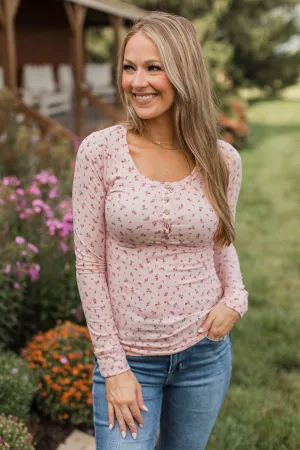 Fresh Fashion Floral Henley Top- Blush