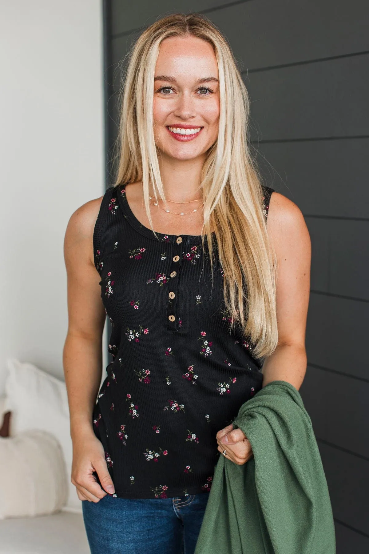 Friends For Life Floral Tank Top- Black