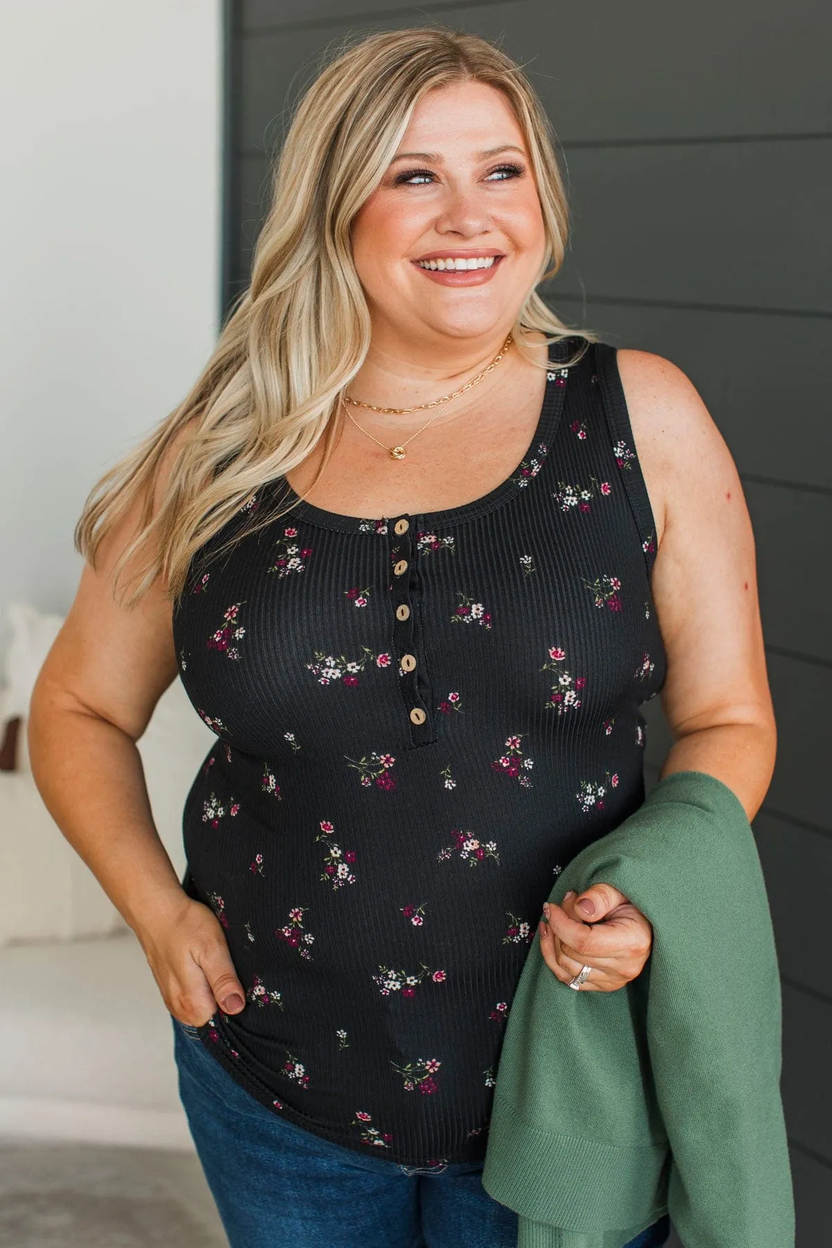 Friends For Life Floral Tank Top- Black