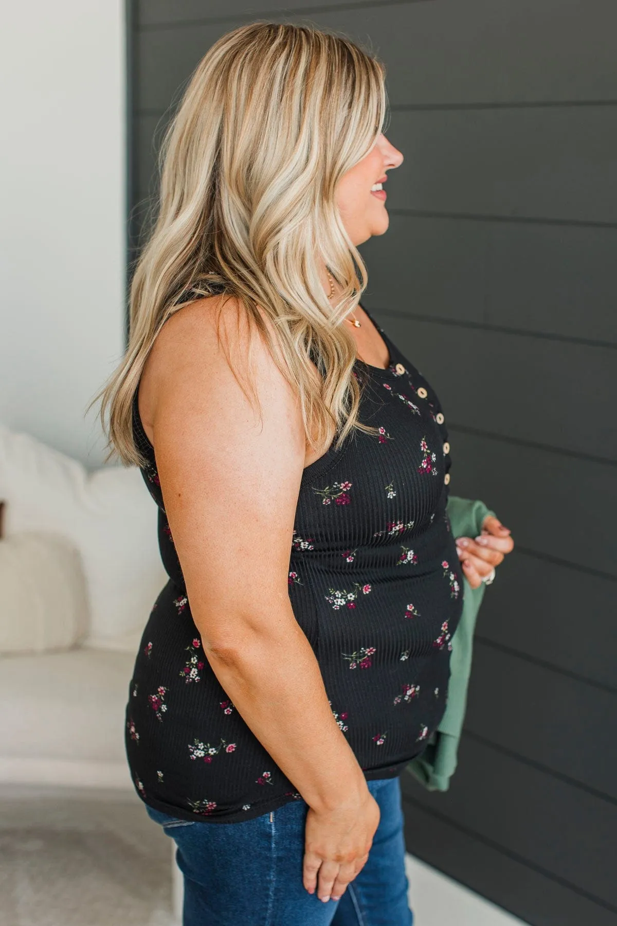 Friends For Life Floral Tank Top- Black