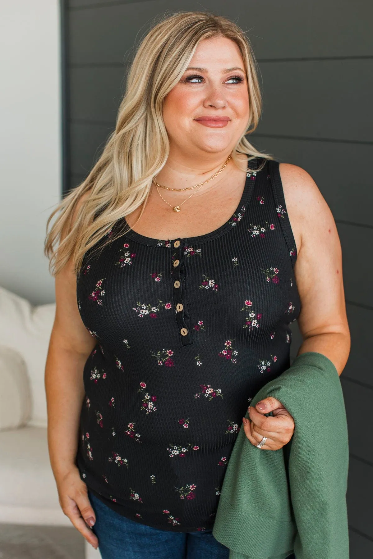 Friends For Life Floral Tank Top- Black
