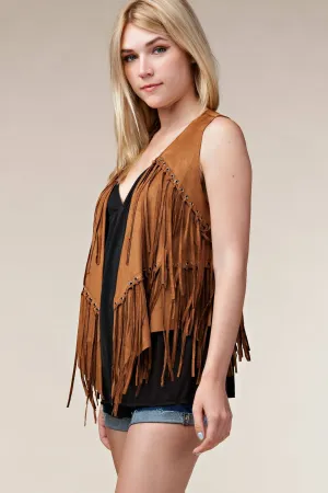 Fringe Vest with Eyelets: Camel / L