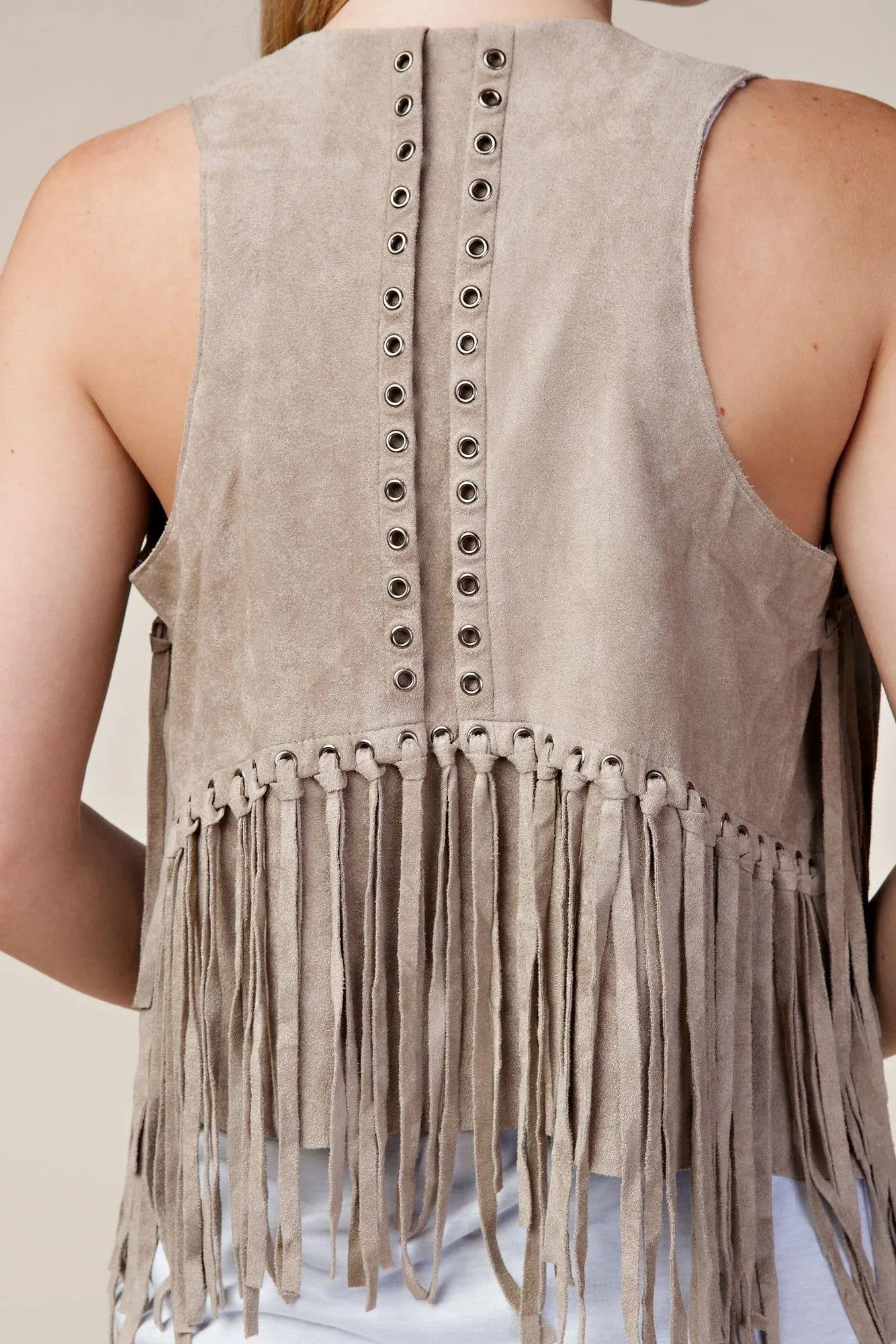 Fringe Vest with Eyelets: Camel / S