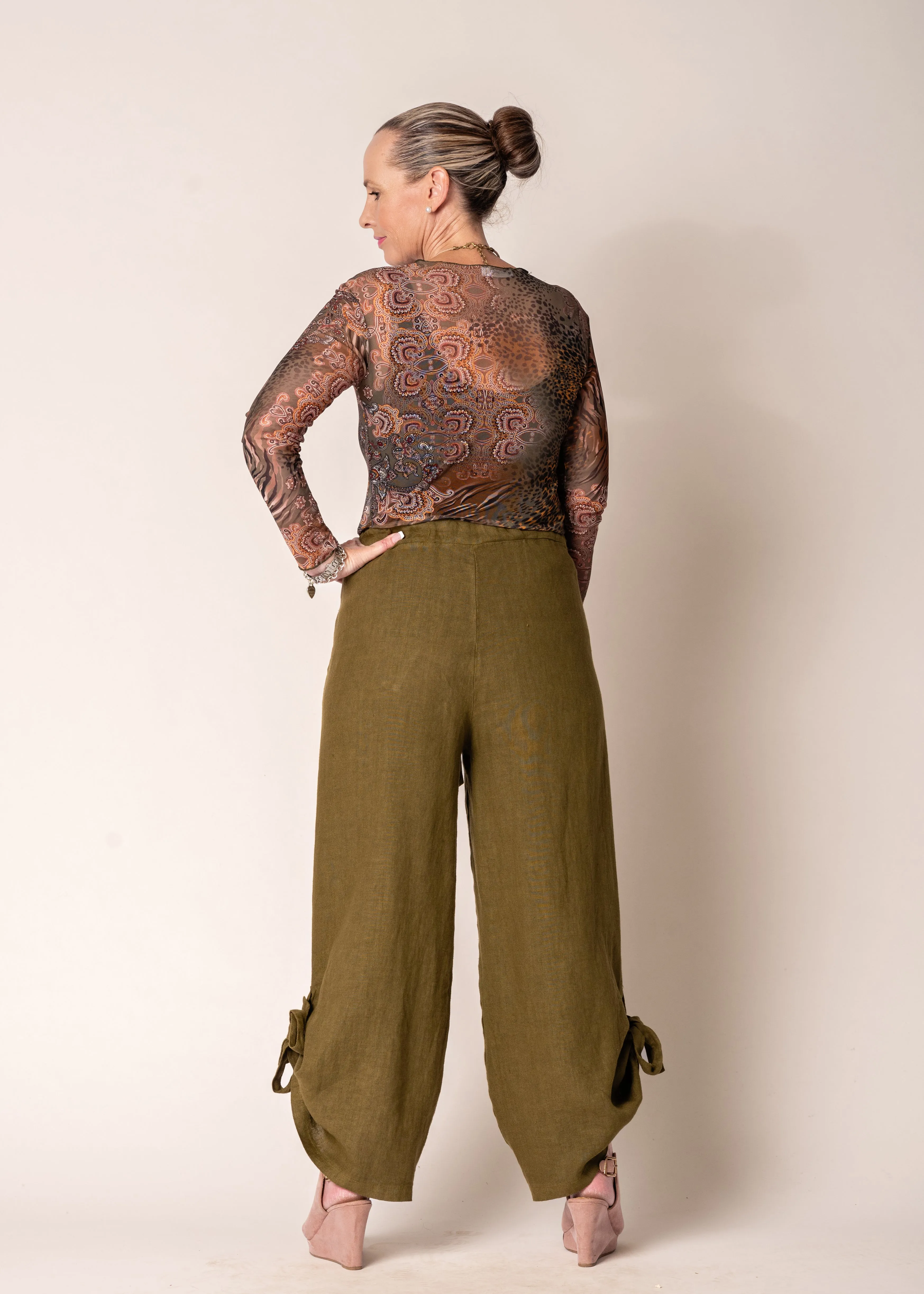 Gabriella Linen Pants in Green Olive
