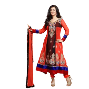 Georgette Embroidered Orange Long Anarkali Suit - 15012