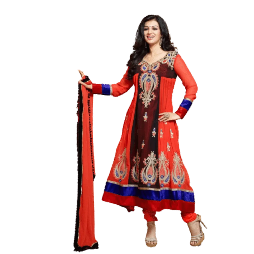 Georgette Embroidered Orange Long Anarkali Suit - 15012