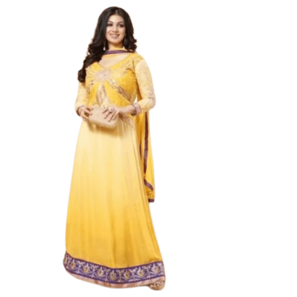 Georgette Embroidered Shaded Yellow Long Anarkali Suit - 15008