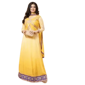 Georgette Embroidered Shaded Yellow Long Anarkali Suit - 15008